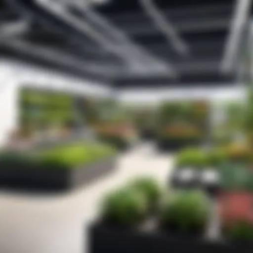 A modern garden center with diverse plants and a busy checkout area