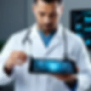 A healthcare professional utilizing advanced medical software on a tablet.