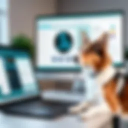 A veterinarian examining a pet using software