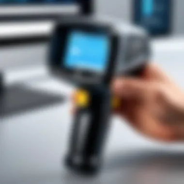 Handheld Scanner in Action A detailed view of a handheld scanner used in inventory management.