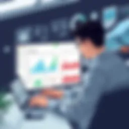 A business professional reviewing financial data on a laptop