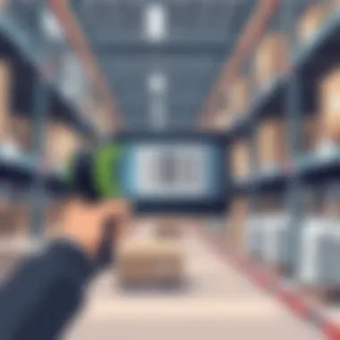 Scanning Square Barcodes in Warehousing Illustration of square barcode scanning in a warehouse